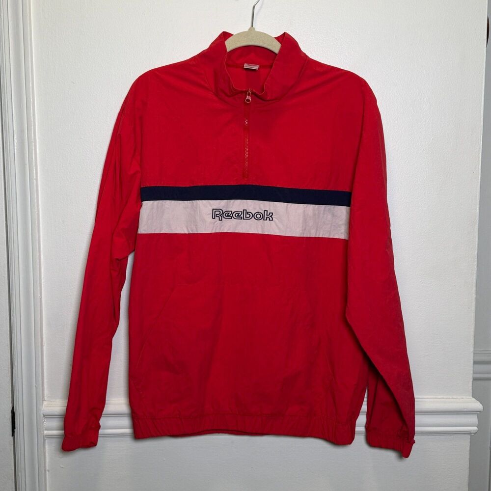 Vintage Reebok Y2K Red Pullover Windbreaker Jacket Spellout Size L